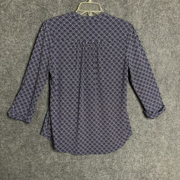 db established 1962 Women M 1/2 Button Blouse Pullover Tab Roll Sleeve Peplum - Picture 9 of 13